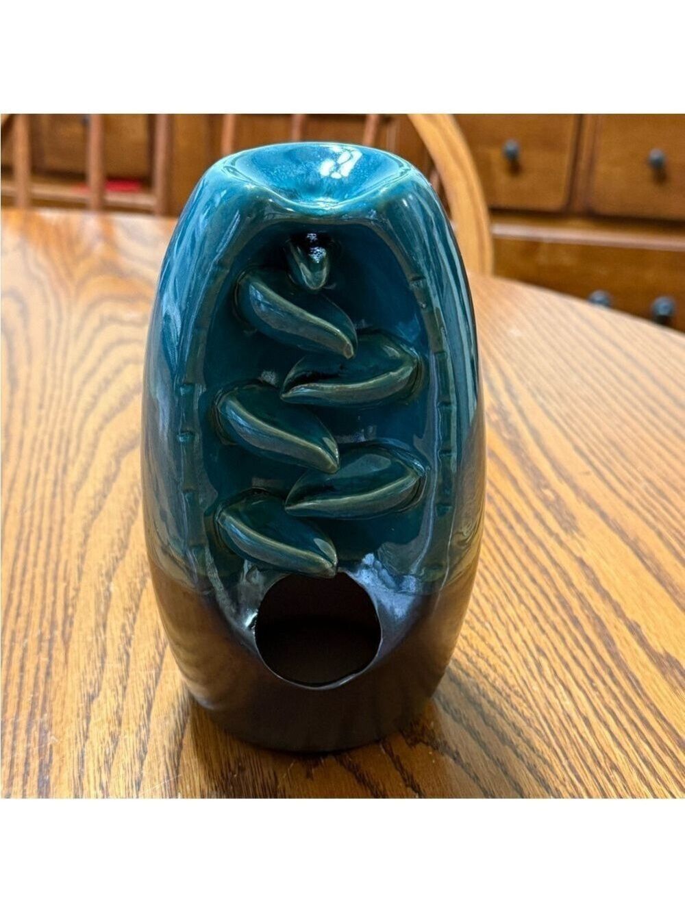 Ceramic Waterfall Backflow Incense Holder Teal and Brown With Incense Cones